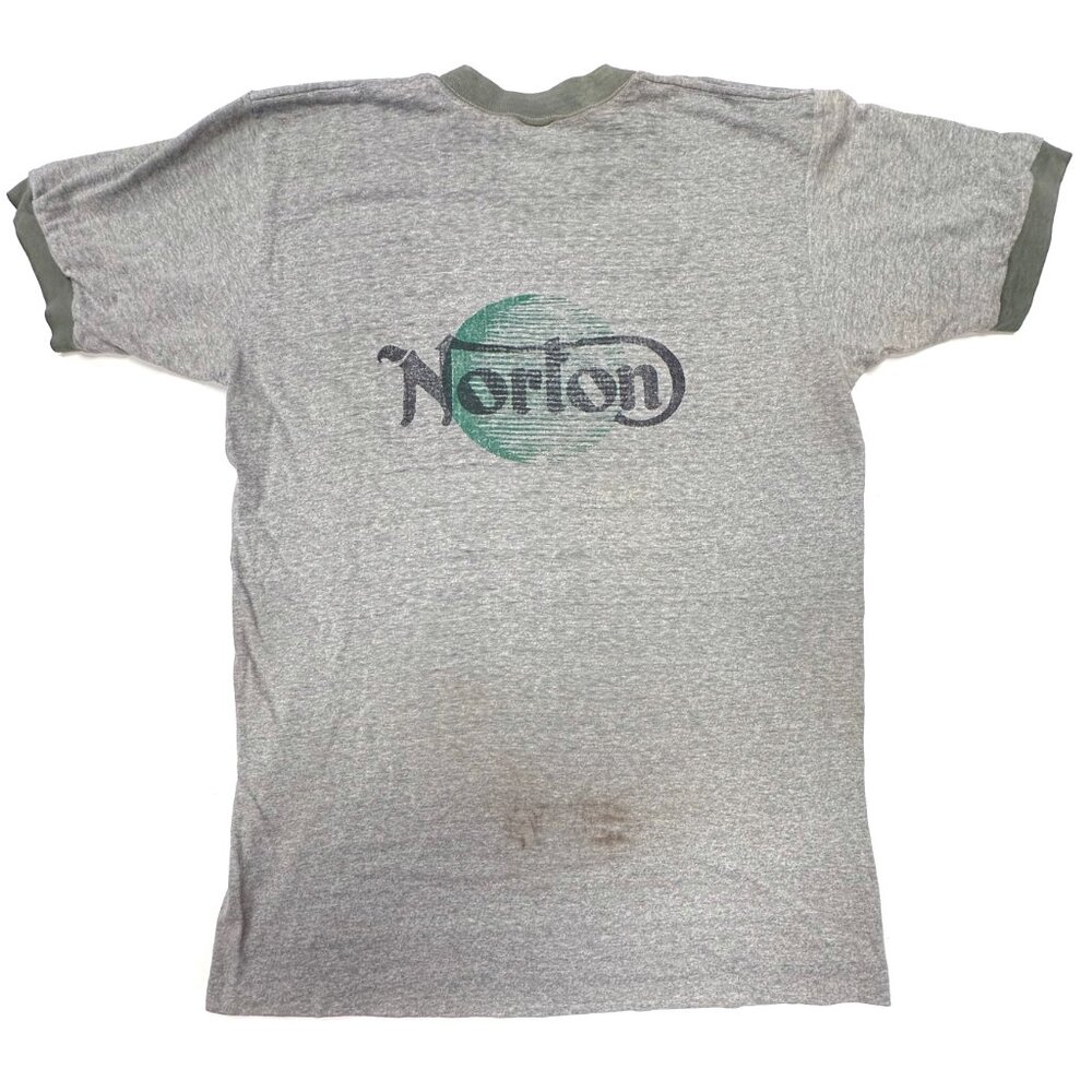 Norton Motorcycle Vintage Tee T Shirt XL Ringer Front back 70s 80s Distressed